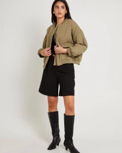 Quilt Detail Oversized Bomber Jacket