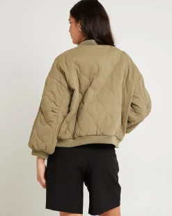 Quilt Detail Oversized Bomber Jacket