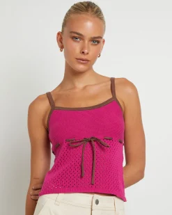 Quinn Crochet Tank Top in Magenta