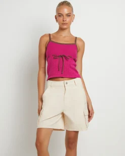 Quinn Crochet Tank Top in Magenta