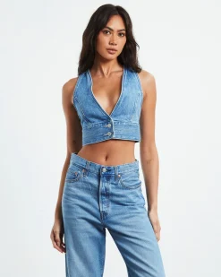 Raine Denim Crop Top Blue