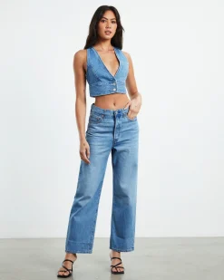 Raine Denim Crop Top Blue