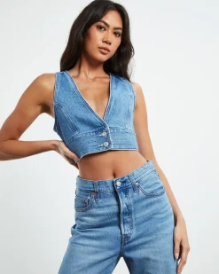 Raine Denim Crop Top Blue