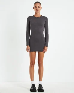 Reign Open Back Mini Knit Dress Slate Grey