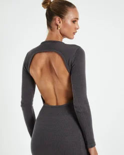 Reign Open Back Mini Knit Dress Slate Grey