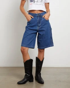 Relaxed Denim Shorts in Stone Washed Indigo