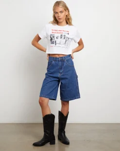 Relaxed Denim Shorts in Stone Washed Indigo