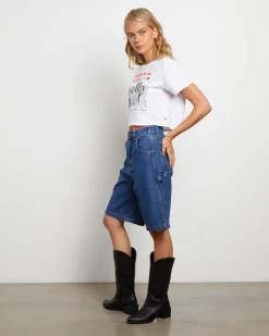 Relaxed Denim Shorts in Stone Washed Indigo