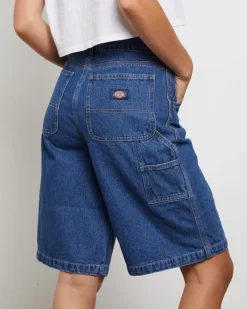 Relaxed Denim Shorts in Stone Washed Indigo