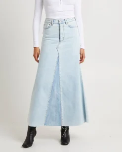 Rework Denim Maxi Skirt - Light Bleach/French Contrast