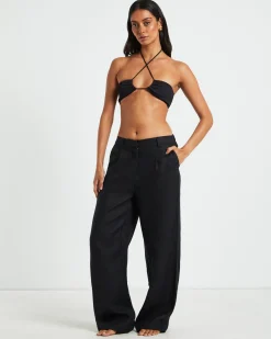 Rib Cross Front Bikini Top in Black