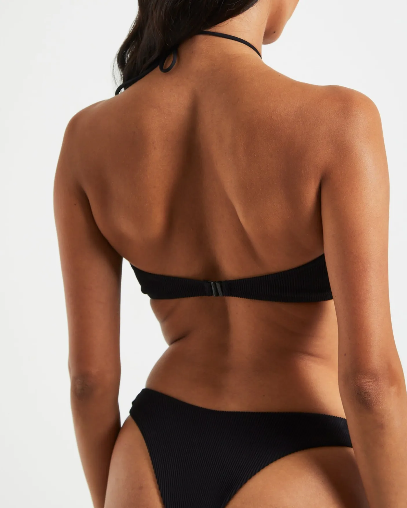 Rib Cross Front Bikini Top in Black