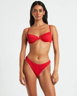 Rib Cut Out Underwire Bikini Top in Red