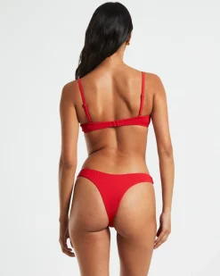 Rib Cut Out Underwire Bikini Top in Red