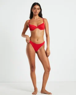 Rib Cut Out Underwire Bikini Top in Red