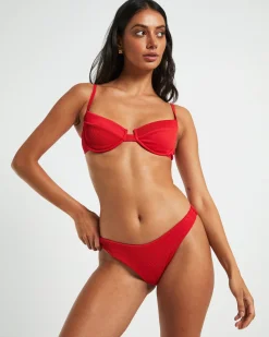Rib Cut Out Underwire Bikini Top in Red