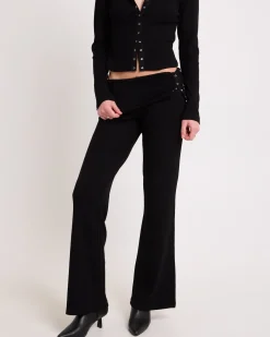 Rib Fold Waist Flare Pants