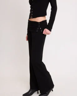 Rib Fold Waist Flare Pants