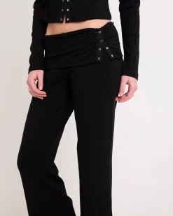 Rib Fold Waist Flare Pants