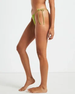 Rib Skinny Strap Tie Side Bikini Bottoms in Citrus Green