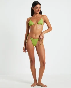 Rib Skinny Strap Tie Side Bikini Bottoms in Citrus Green
