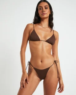 Rib Skinny Strap Triangle Bikini Top Bikini Top