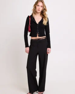 Rib Snap Front Long Sleeve Top