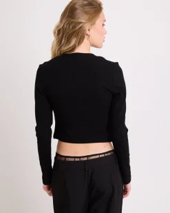 Rib Snap Front Long Sleeve Top