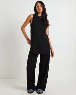 Riley Split Tank Top in Black