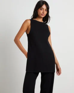 Riley Split Tank Top in Black