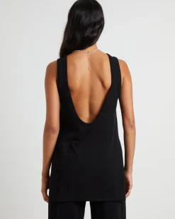 Riley Split Tank Top in Black