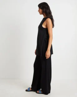 Riley Split Tank Top in Black