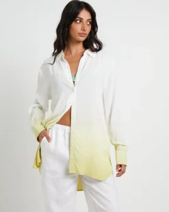 Rochelle Dip Dye Long Sleeve Shirt in Citrus Green