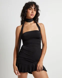 Rowan Slinky Choker Mini Dress in Black