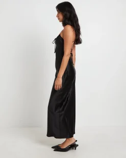 Ruby Romantic Maxi Slip Dress in Black