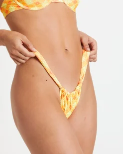 Ruched Thong Bikini Bottoms in Lemontini