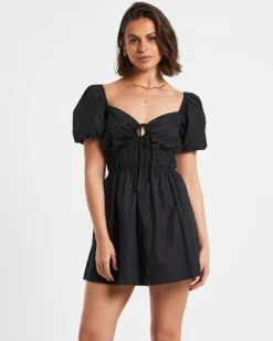 Rylee Backless Puff Sleeve Mini Dress in Black