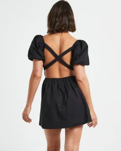 Rylee Backless Puff Sleeve Mini Dress in Black