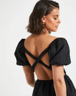 Rylee Backless Puff Sleeve Mini Dress in Black