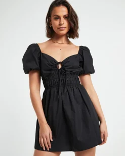Rylee Backless Puff Sleeve Mini Dress in Black
