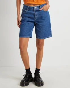 90s Mid Baggy Denim Shorts in Bronx Blue