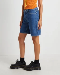 90s Mid Baggy Denim Shorts in Bronx Blue