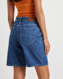 90s Mid Baggy Denim Shorts in Bronx Blue