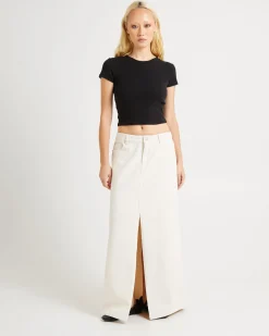 90s Mid Denim Maxi Skirt Unbleached