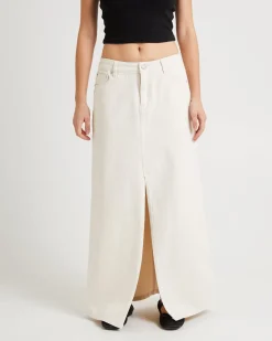 90s Mid Denim Maxi Skirt Unbleached