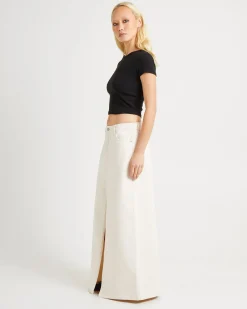 90s Mid Denim Maxi Skirt Unbleached