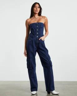 Sabrine Strapless Denim Boiler Suit Ink Blue