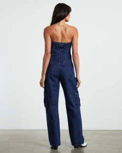 Sabrine Strapless Denim Boiler Suit Ink Blue