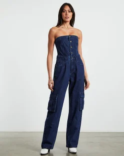 Sabrine Strapless Denim Boiler Suit Ink Blue