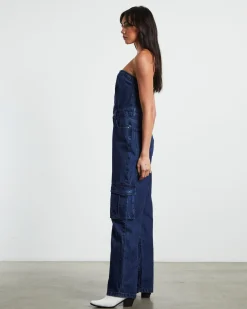 Sabrine Strapless Denim Boiler Suit Ink Blue